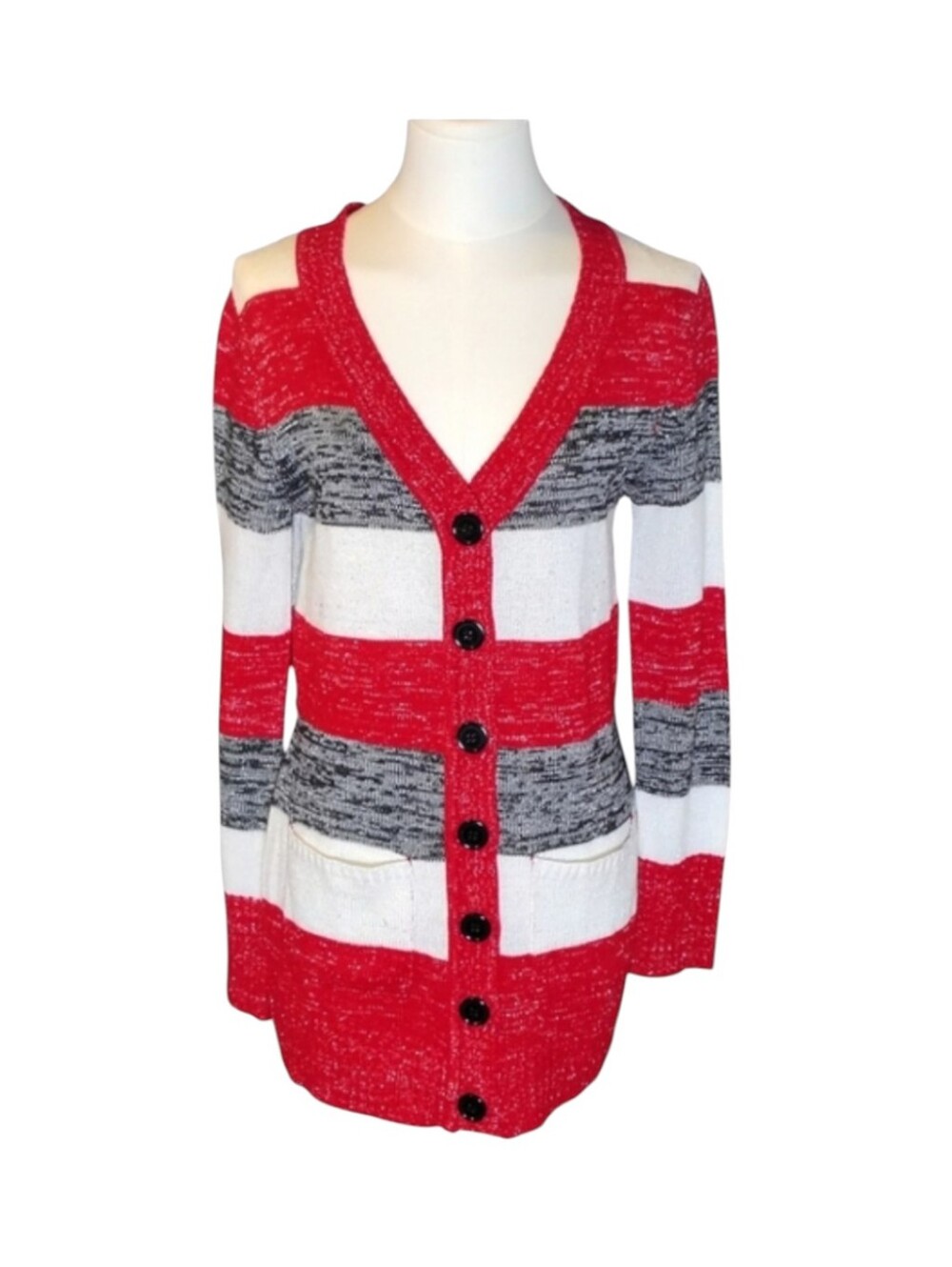 Vintage Canyon River Blues Buttondown Red White Striped Sweater Size Medium